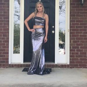 Rachel Allan 2 piece prom dress size 4 metallic